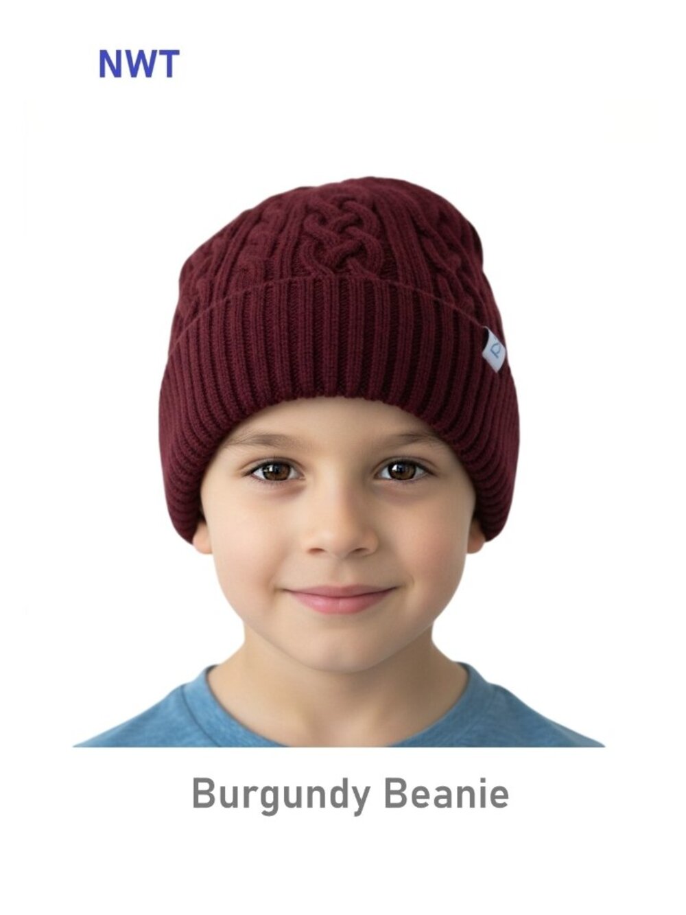 Me & Henry Burgundy Beanie 100% Soft Cotton Winter Hat - size 5/6Y